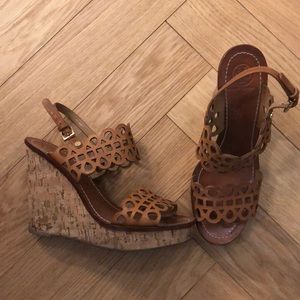 TORY BURCH CORK WEDGE SANDALS, SIZE 8.5